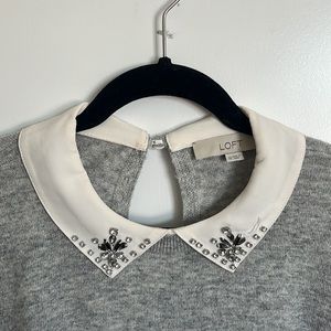 Darling fine knit sweater with bejeweled collar